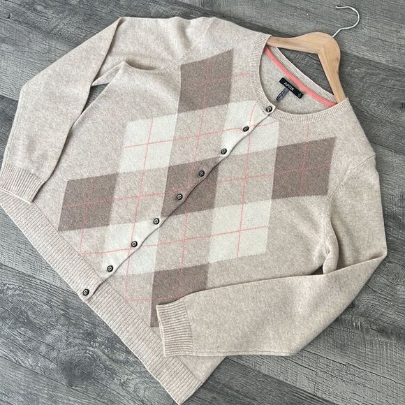 Apt.9 vintage down bottom short rhombus node beige pink cardigan Sz XL - Picture 8 of 8